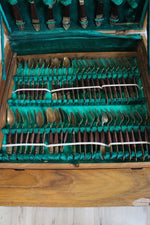 Vintage Thai Etched Bronze & Wood Flatware Set | Set Of 142