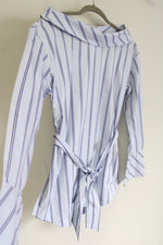 NEW Banana Republic Blue Purple Striped Boat Neck Cotton Belted Top | S