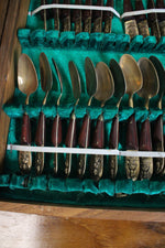 Vintage Thai Etched Bronze & Wood Flatware Set | Set Of 142