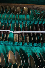 Vintage Thai Etched Bronze & Wood Flatware Set | Set Of 142