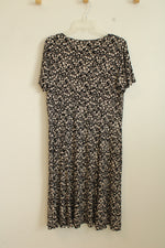 Chaps Tan and Black Floral Print Stretch Dress | XL