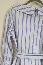 NEW Banana Republic Blue Purple Striped Boat Neck Cotton Belted Top | S