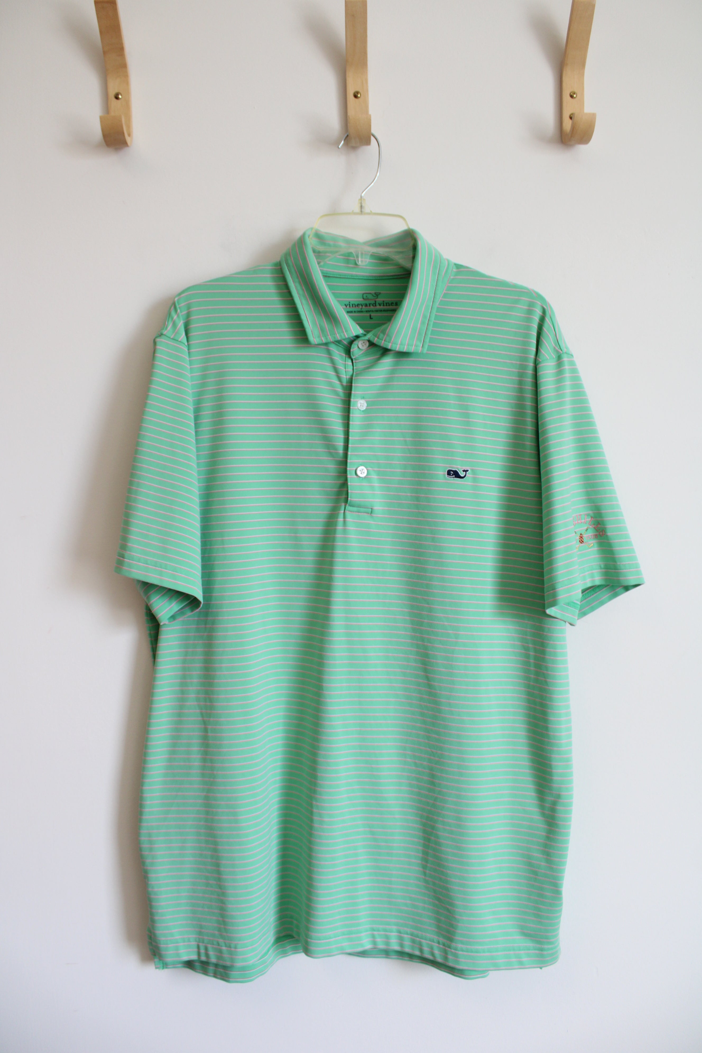 Vineyard Vines Green & Pink Striped Polo Shirt | L