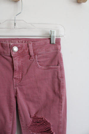 American Eagle Next Level Stretch Pink Ripped Jeans | 0 Short