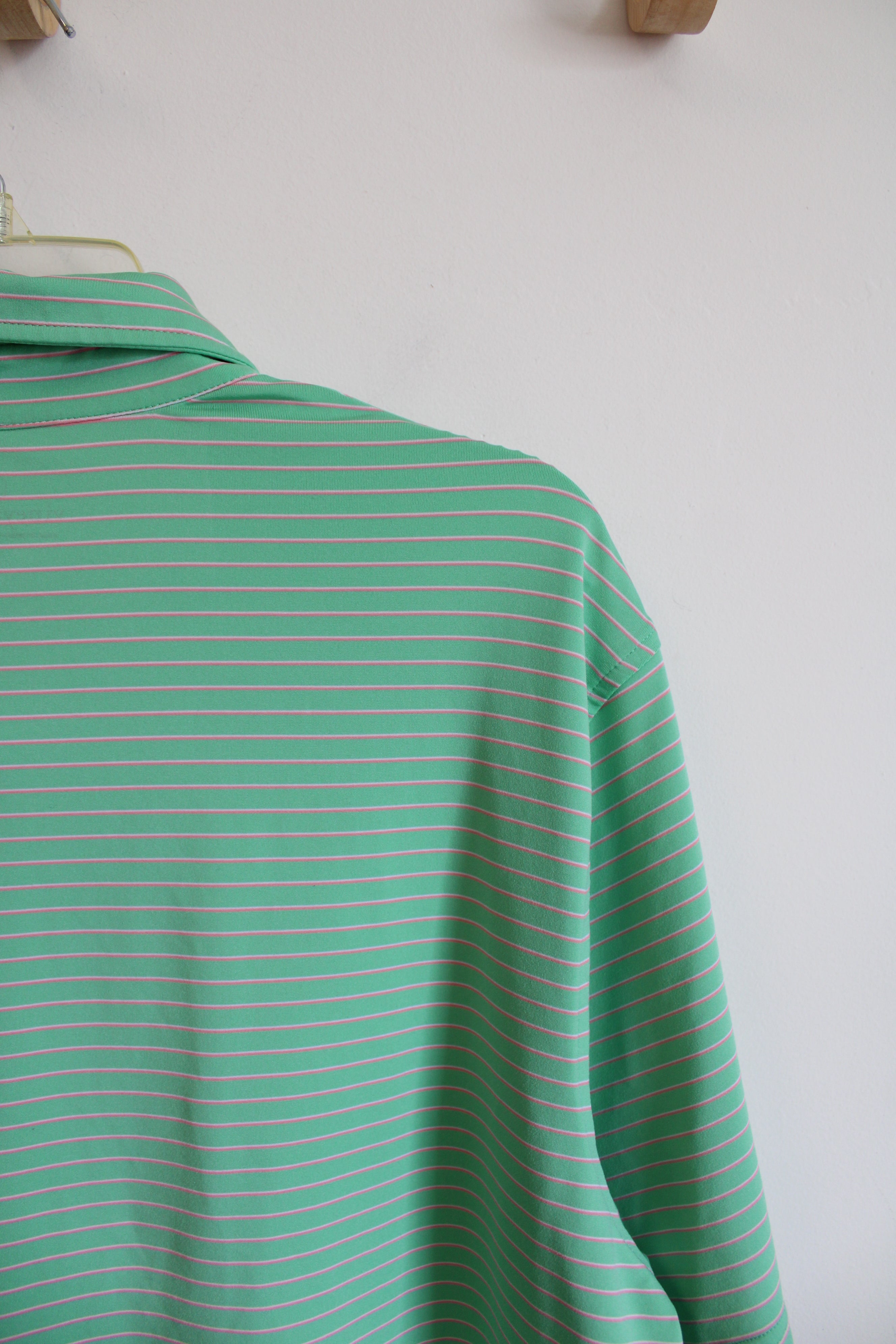 Vineyard Vines Green & Pink Striped Polo Shirt | L
