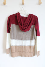 Red Tan & White Striped Hooded Sweater | S