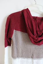 Red Tan & White Striped Hooded Sweater | S