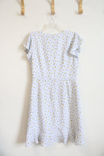 LOFT Blue & White Checkered Yellow Floral Wrap Dress | 10