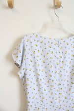 LOFT Blue & White Checkered Yellow Floral Wrap Dress | 10