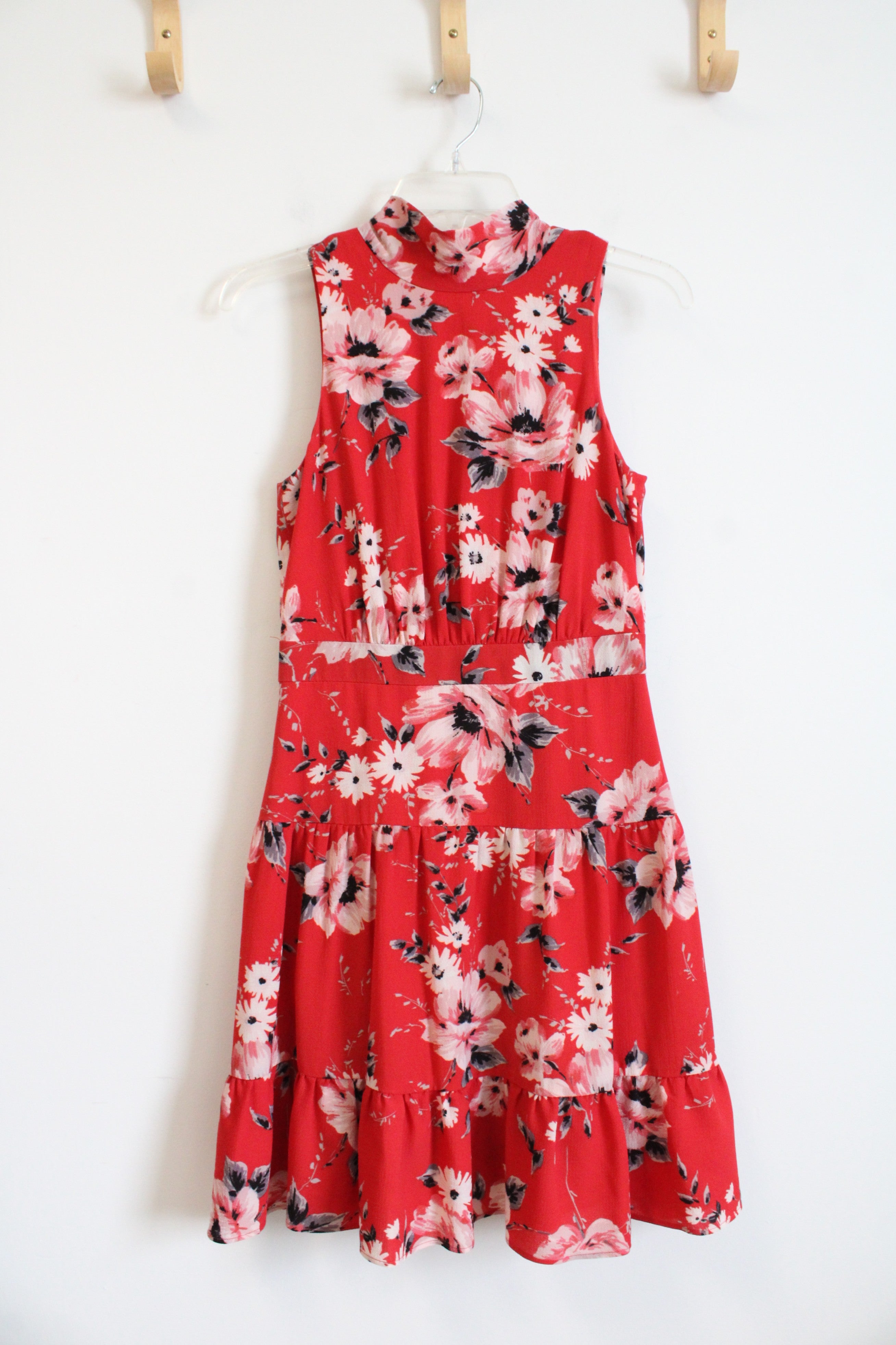 Elle Poppy Red Floral Back Tie Dress