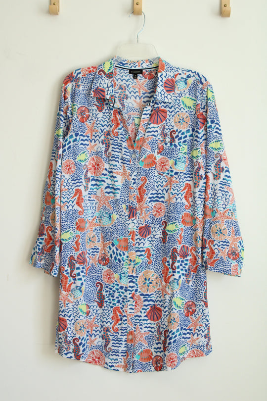 Talbots Seahorse Beach Print Shirt Dress | M