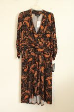NEW Perceptions NY Brown and Orange Paisley Wrap Dress | L