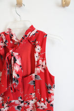 Elle Poppy Red Floral Back Tie Dress | XS