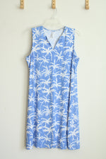 Lulu B Blue and White Palm Tree Sleeveless Dress | L