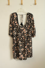 NEW American Eagle Black and Peach Floral Square Neck Dress | M