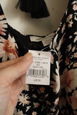 NEW American Eagle Black and Peach Floral Square Neck Dress | M
