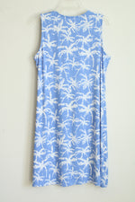 Lulu B Blue and White Palm Tree Sleeveless Dress | L