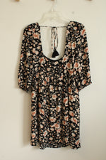 NEW American Eagle Black and Peach Floral Square Neck Dress | M