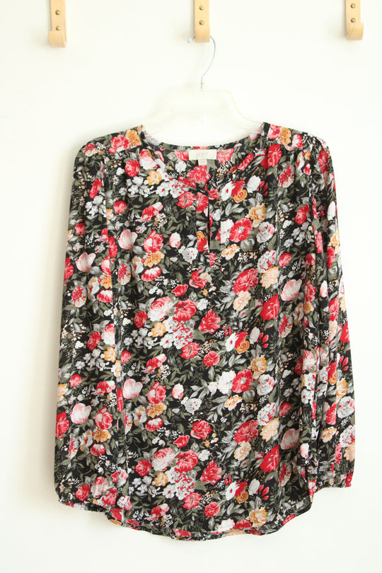 Loft Outlet Black Floral Boho Tunic Blouse | S