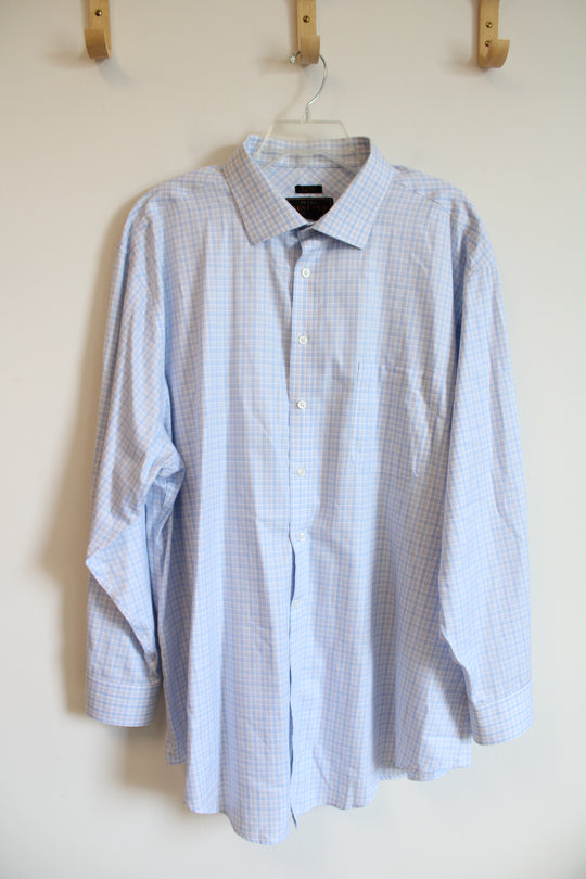 Jos A. Bank Tailored Fit Blue & White Plaid Button Down Shirt | 18.5/35