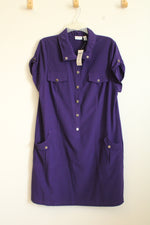 NEW Zenergie by Chico's Purple Shirt Dress with Buttons