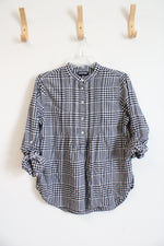 Lands' End Black & White Plaid 1/4 Button Top | 12P