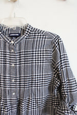 Lands' End Black & White Plaid 1/4 Button Top | 12P
