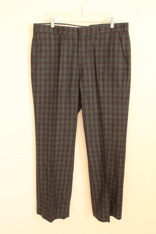 Jaymar Blue Gray and Red Plaid Wool Dress Pants | 38 x 31