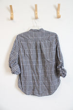 Lands' End Black & White Plaid 1/4 Button Top | 12P