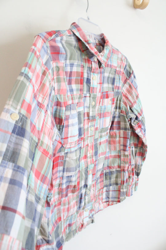 L.L. Bean Pink Blue & Green Plaid Button Down Shirt | M Petite