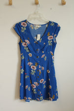 NEW Aeropostale Blue Floral Button Down Dress | XS