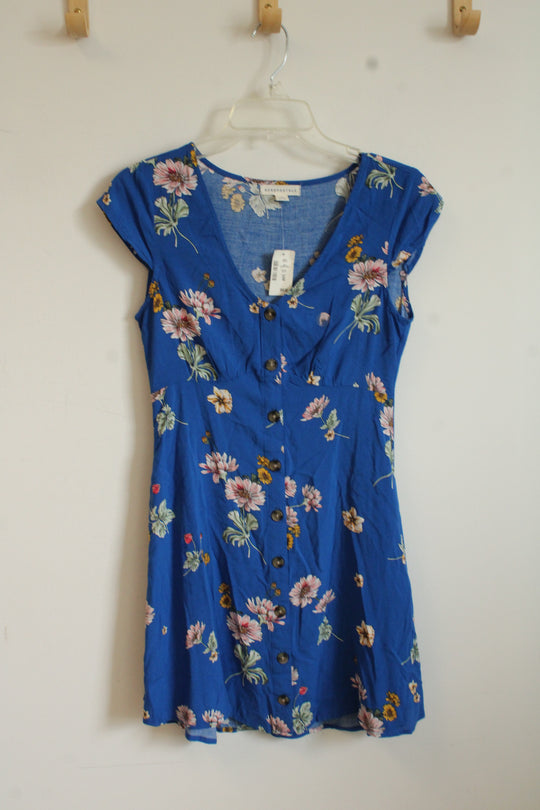 NEW Aeropostale Blue Floral Button Down Dress | XS
