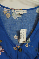 NEW Aeropostale Blue Floral Button Down Dress | XS