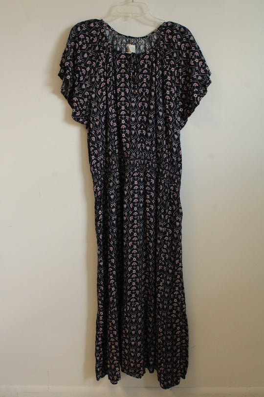Destination 365 Navy Blue and Purple Floral Maxi Dress | 2XL