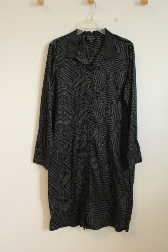 Foxcroft Wrinkle Free Black and White Dot Collared Button-down Dress | 12