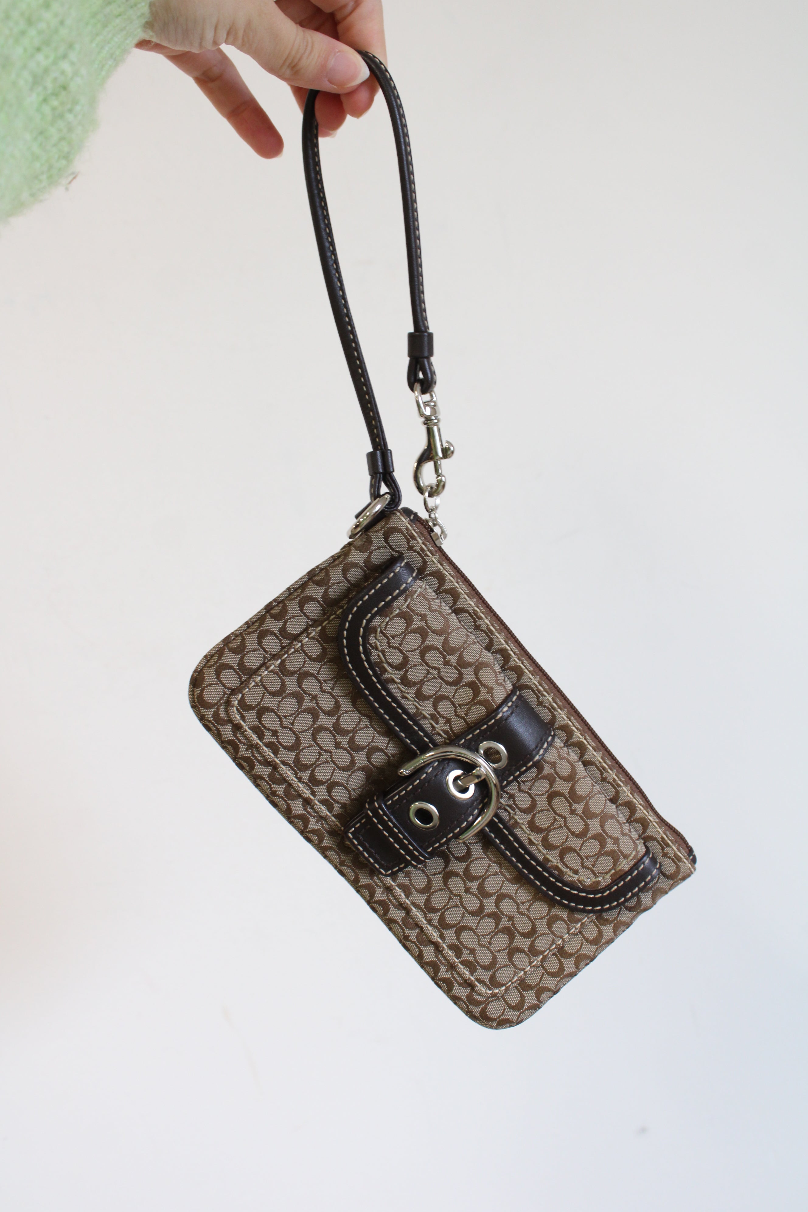 Coach Soho Brown Monogram Mini Wristlet Bag
