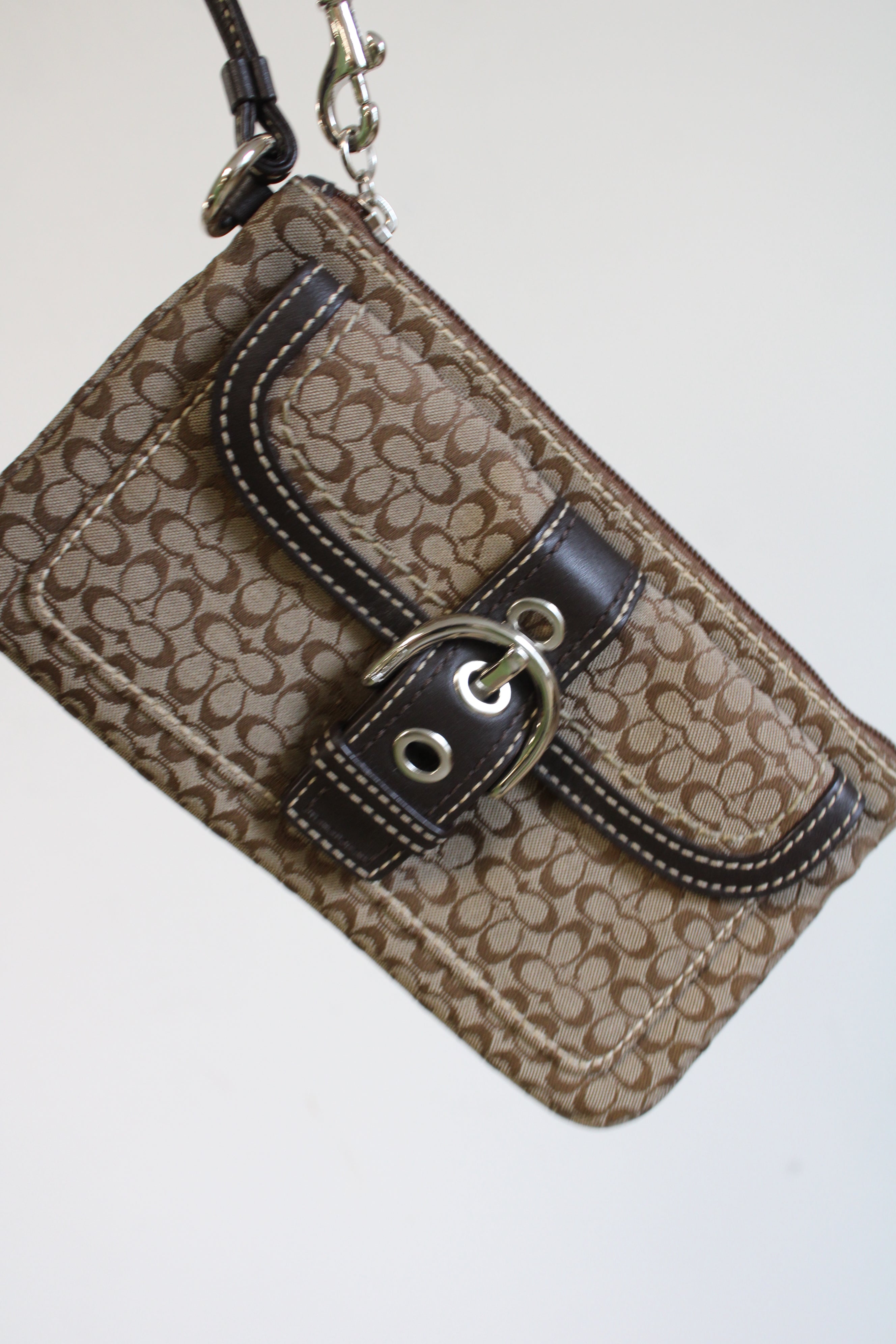Coach Soho Brown Monogram Mini Wristlet Bag