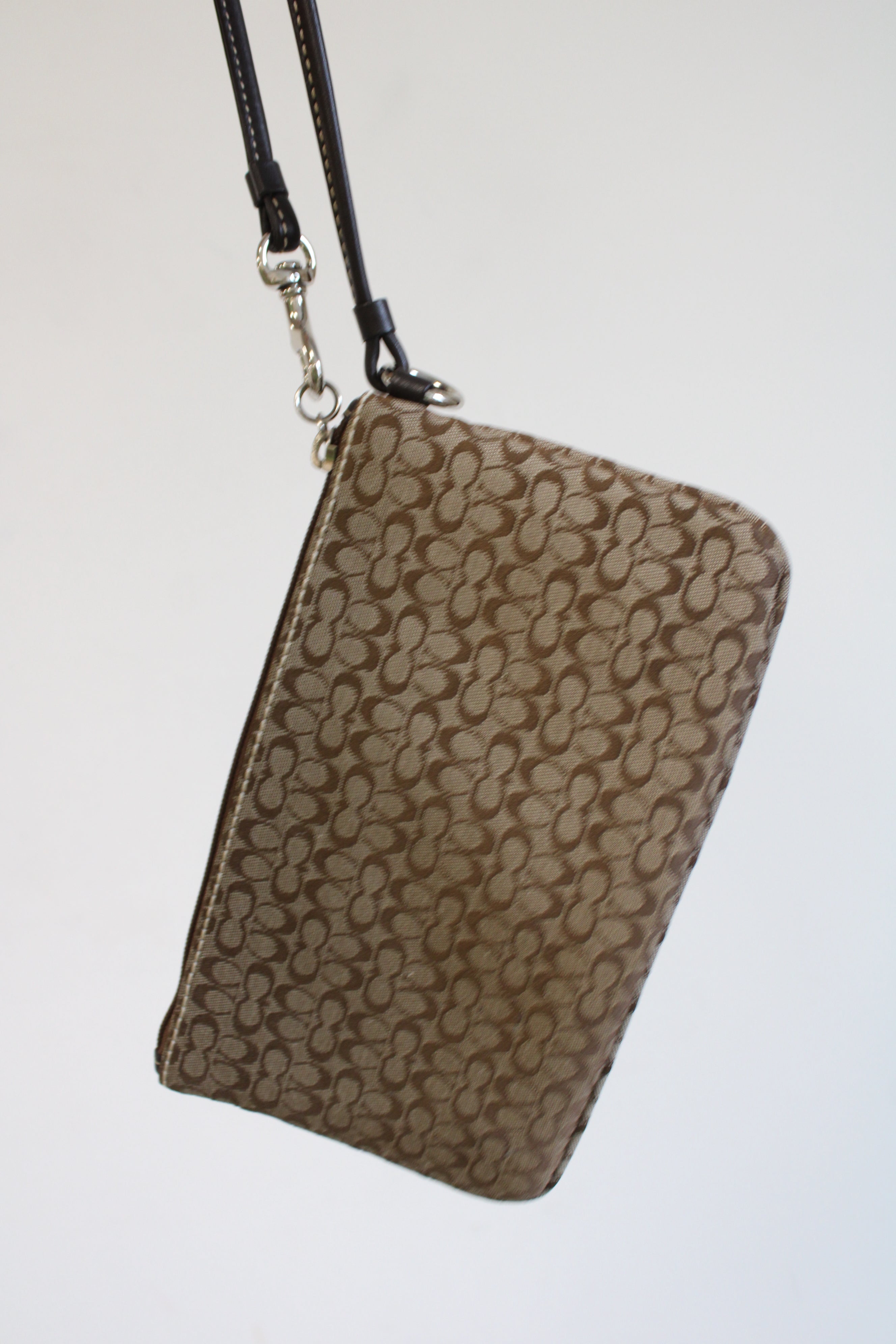 Coach Soho Brown Monogram Mini Wristlet Bag