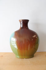 Vintage Brown & Green Glazed Narrow Round Vase