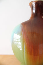 Vintage Brown & Green Glazed Narrow Round Vase