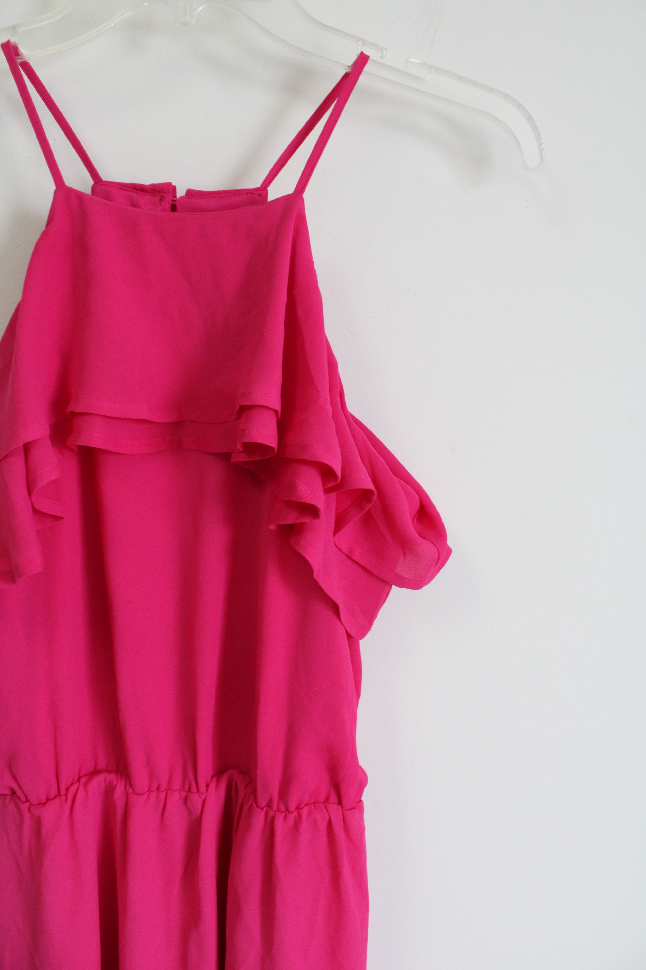 Maurices Hot Pink Ruffle Chiffon Dress | S