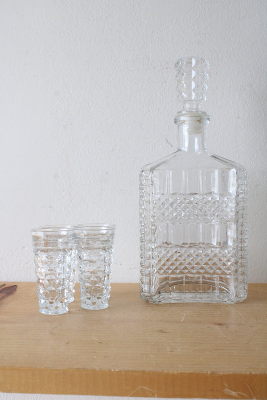 Cut Glass Whiskey Decanter & Glasses