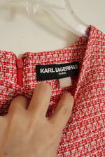 Karl Lagerfeld Paris Red and White Tweed Dress with Rose Buttons | 6