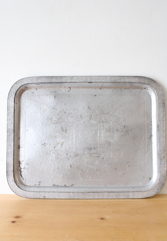 Vintage Hammered Aluminum Etched A.R.E. Dec. 25 1894 Tray