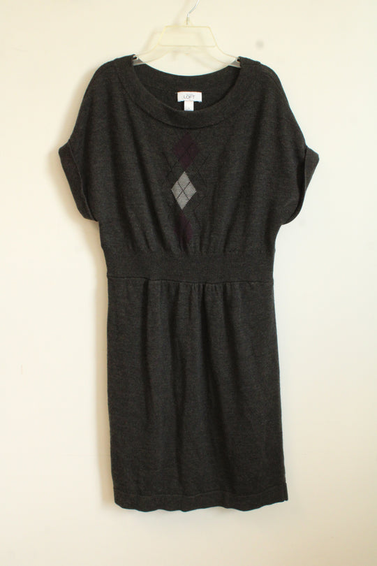 Ann Taylor Loft Gray Wool Blend SS Sweater Dress | M