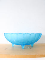 Indiana Glass Blue Satin Frosted Oval Footed Fruit Bowl