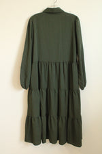 Dark green LS Button Down Layered Dress | L