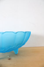 Indiana Glass Blue Satin Frosted Oval Footed Fruit Bowl