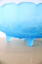 Indiana Glass Blue Satin Frosted Oval Footed Fruit Bowl