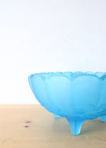 Indiana Glass Blue Satin Frosted Oval Footed Fruit Bowl